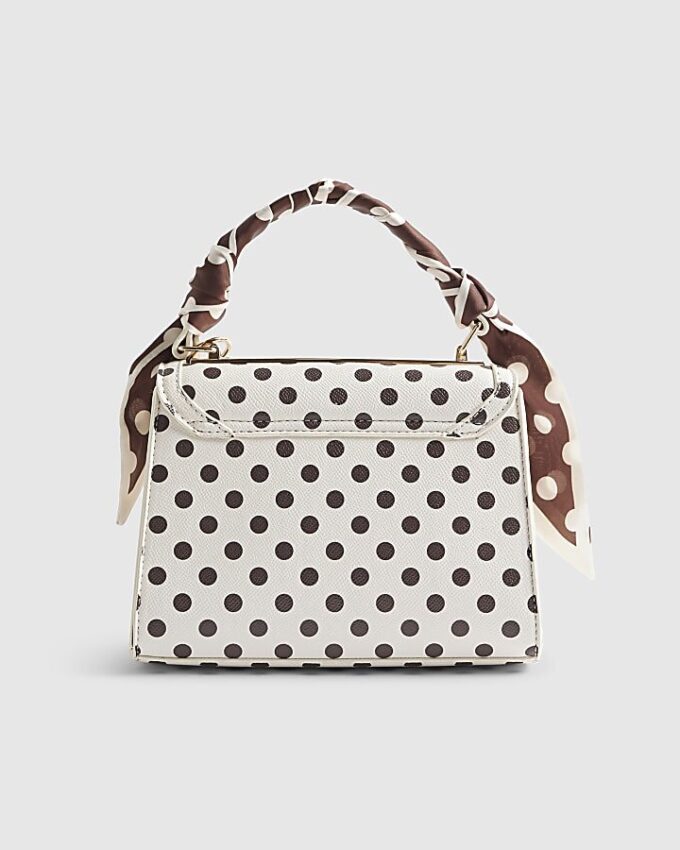 Cream Polka Dot Mini Charm Tote Bag