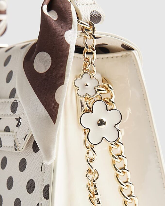 Cream Polka Dot Mini Charm Tote Bag
