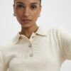 Cream Polo Embellished Button Top