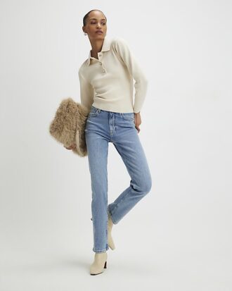 Cream Polo Embellished Button Top