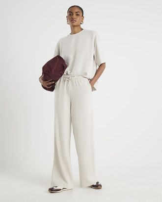 Cream Premium High Waisted Wide Leg Joggers