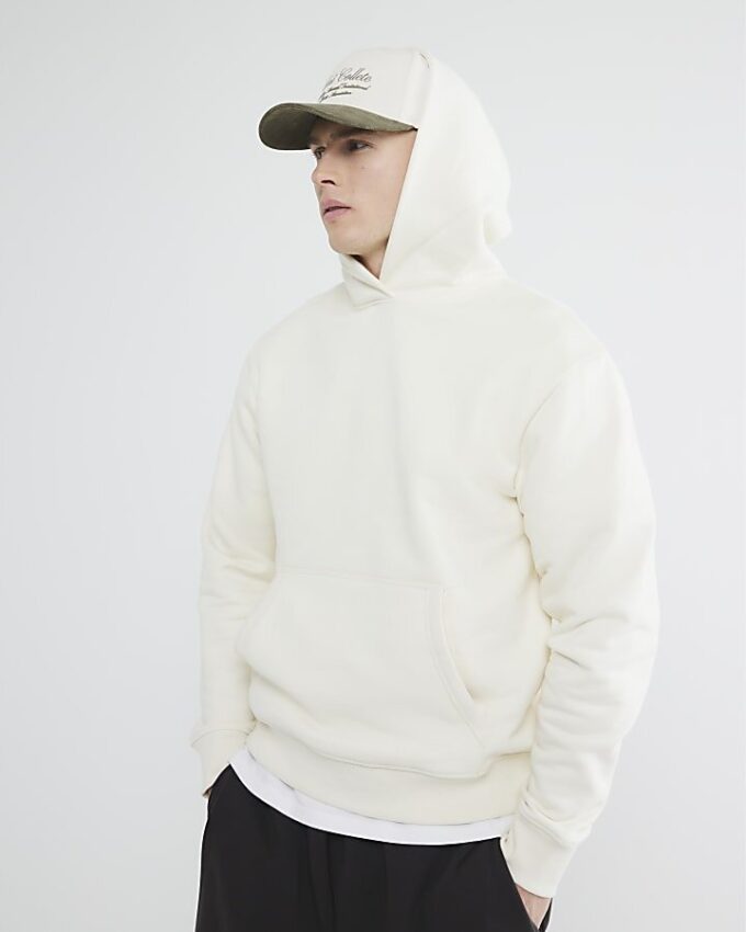Cream Regular Fit Long Sleeve Hoodie