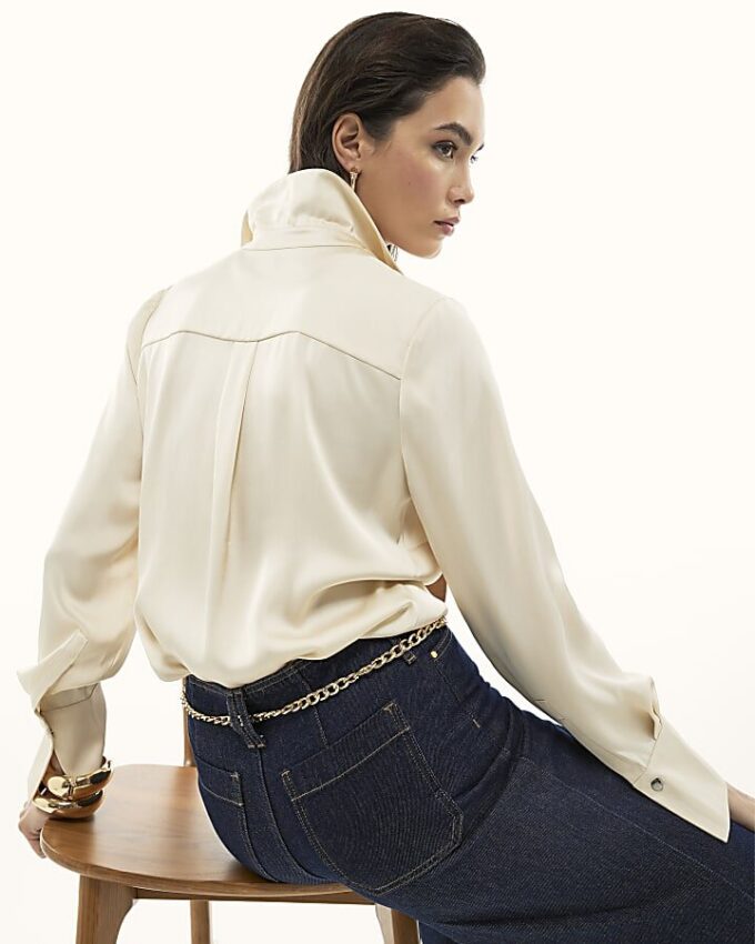 Cream Satin Long Sleeve Shirt