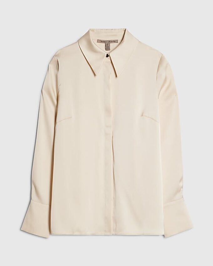 Cream Satin Long Sleeve Shirt