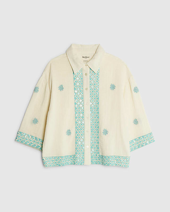 Cream Sequin Embellished Shirt