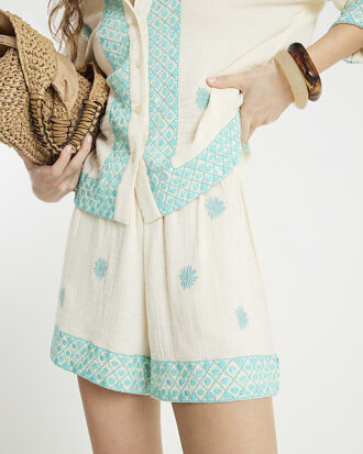 Cream Sequin Embellished Shorts