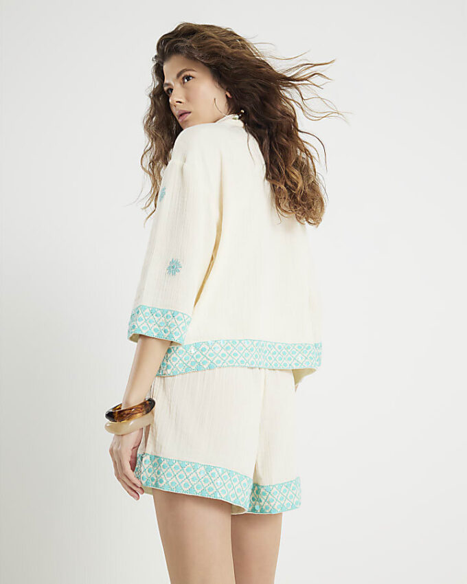Cream Sequin Embellished Shorts