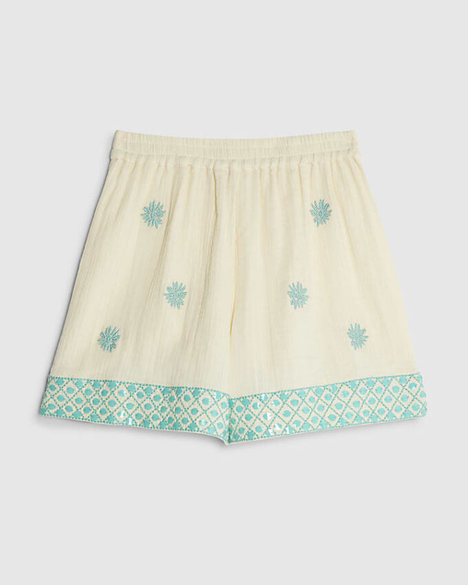 Cream Sequin Embellished Shorts