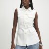 Cream Sleeveless Belted Utility Waistcoat