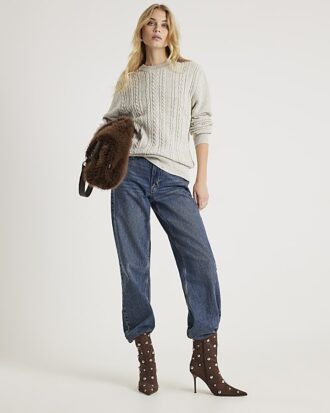 Cream Slim Fit Cable Knit Jumper