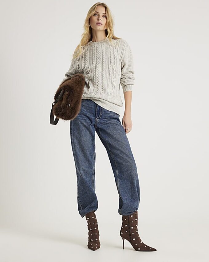 Cream Slim Fit Cable Knit Jumper
