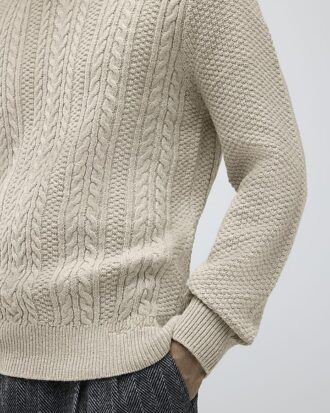 Cream Slim Fit Cable Knit Jumper