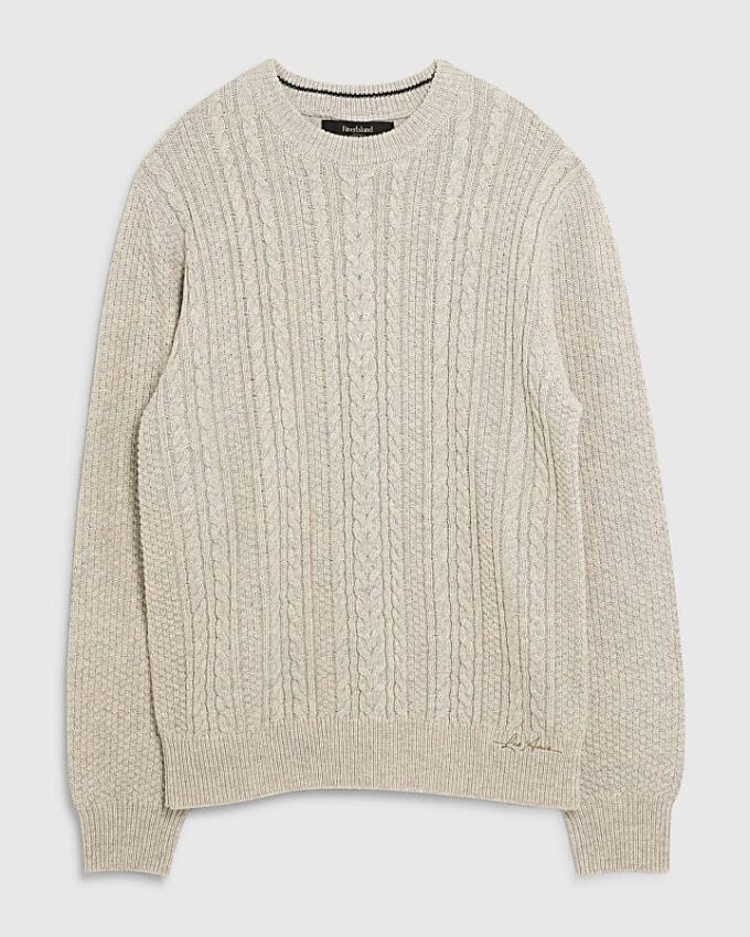 Cream Slim Fit Cable Knit Jumper