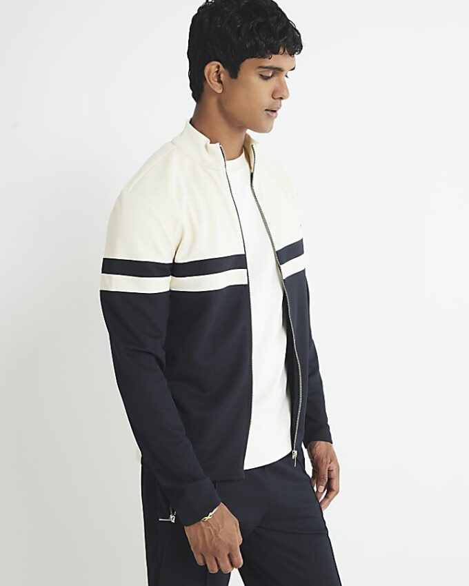 Cream Slim Fit Colour Block Shacket
