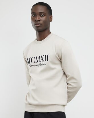 Cream Slim Fit Embossed MCMXII Sweatshirt