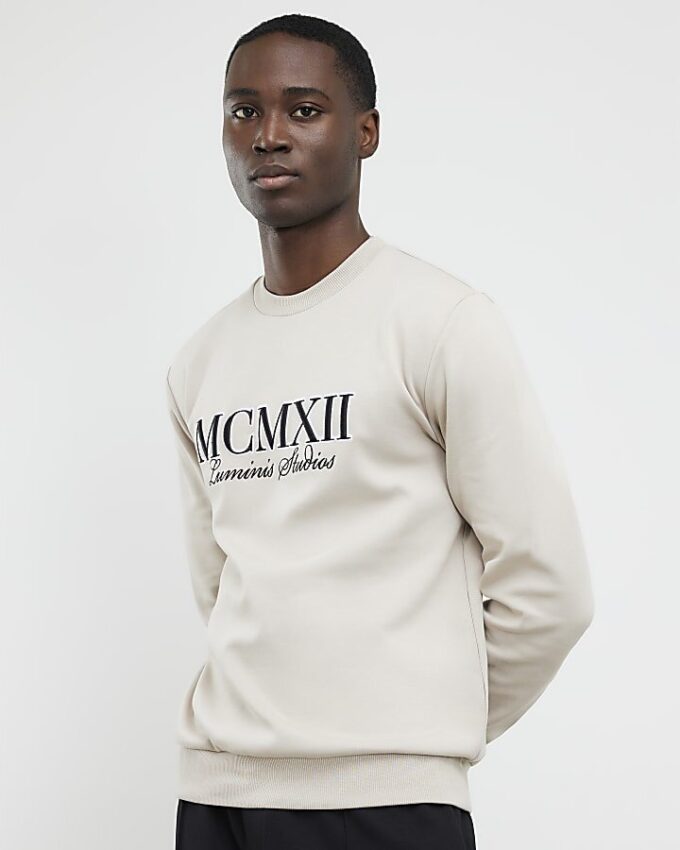 Cream Slim Fit Embossed MCMXII Sweatshirt