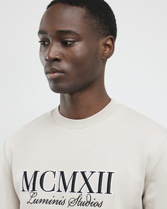 Cream Slim Fit Embossed MCMXII Sweatshirt
