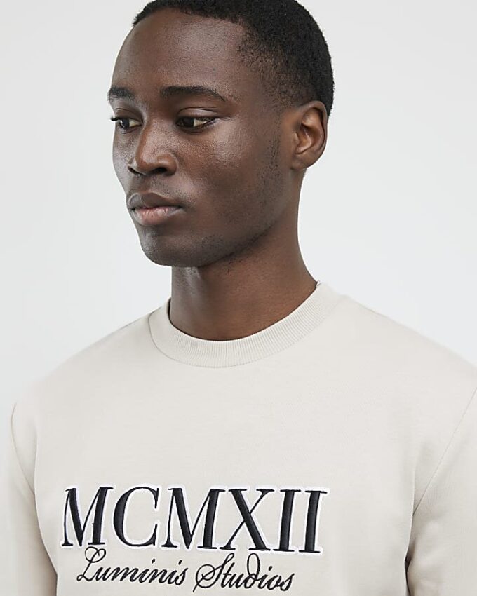 Cream Slim Fit Embossed MCMXII Sweatshirt