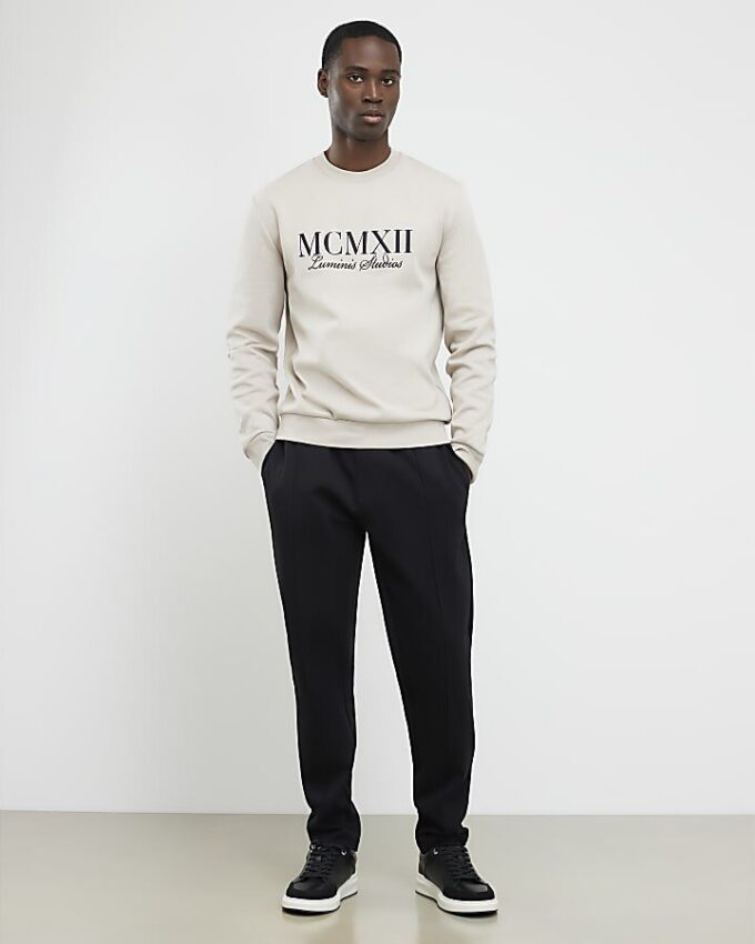 Cream Slim Fit Embossed MCMXII Sweatshirt