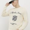 Cream Slim Fit Embroidered Jumper
