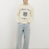 Cream Slim Fit Embroidered Jumper