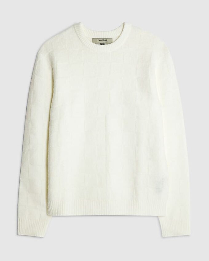 Cream Slim Fit Knitted Check Jumper