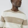 Cream Slim Fit Stripe Rib Blocked Jumper