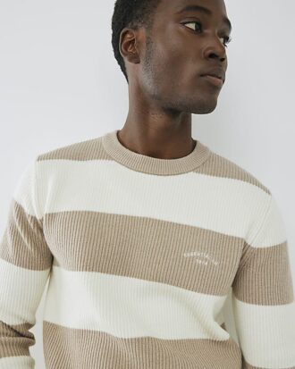 Cream Slim Fit Stripe Rib Blocked Jumper