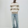 Cream Slim Fit Stripe Rib Blocked Jumper