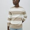 Cream Slim Fit Stripe Rib Blocked Jumper