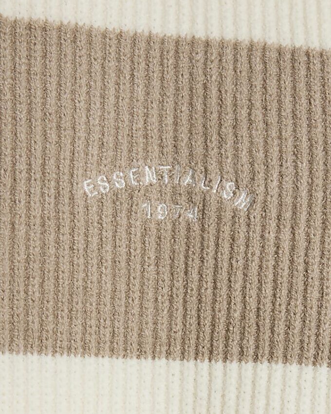 Cream Slim Fit Stripe Rib Blocked Jumper