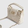 Cream Small Quilted Top Handle Crossbody Bag