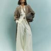 Cream Stripe Wide Leg Trousers