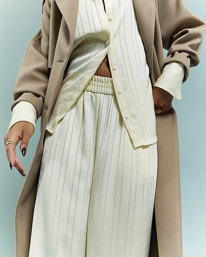 Cream Stripe Wide Leg Trousers
