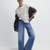 Cream Striped Grown On Sleeve T-shirt