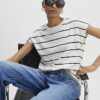 Cream Striped Grown On Sleeve T-shirt