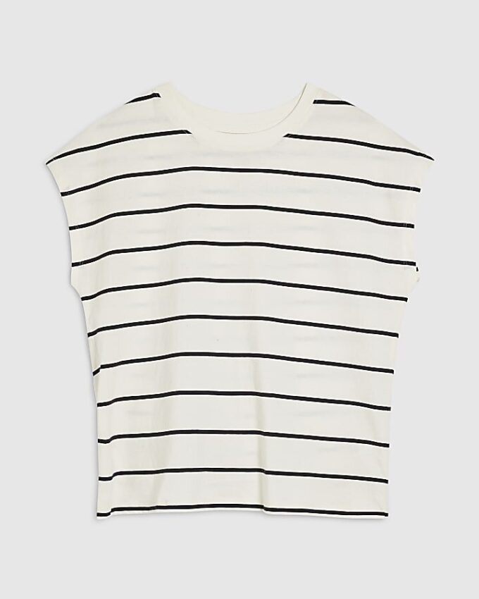 Cream Striped Grown On Sleeve T-shirt