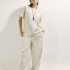 Cream Striped Linen Blend T-Shirt