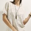 Cream Striped Linen Blend T-Shirt