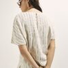Cream Striped Linen Blend T-Shirt