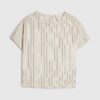 Cream Striped Linen Blend T-Shirt