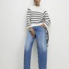 Cream Striped Ribbed Button Jumper
