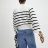 Cream Striped Ribbed Button Jumper