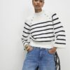 Cream Striped Ribbed Button Jumper