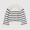 Cream Striped Ribbed Button Jumper