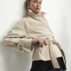 Cream Suede Cropped Trench Coat