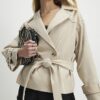 Cream Suede Cropped Trench Coat