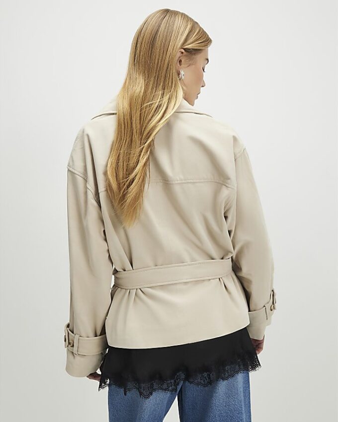Cream Suede Cropped Trench Coat