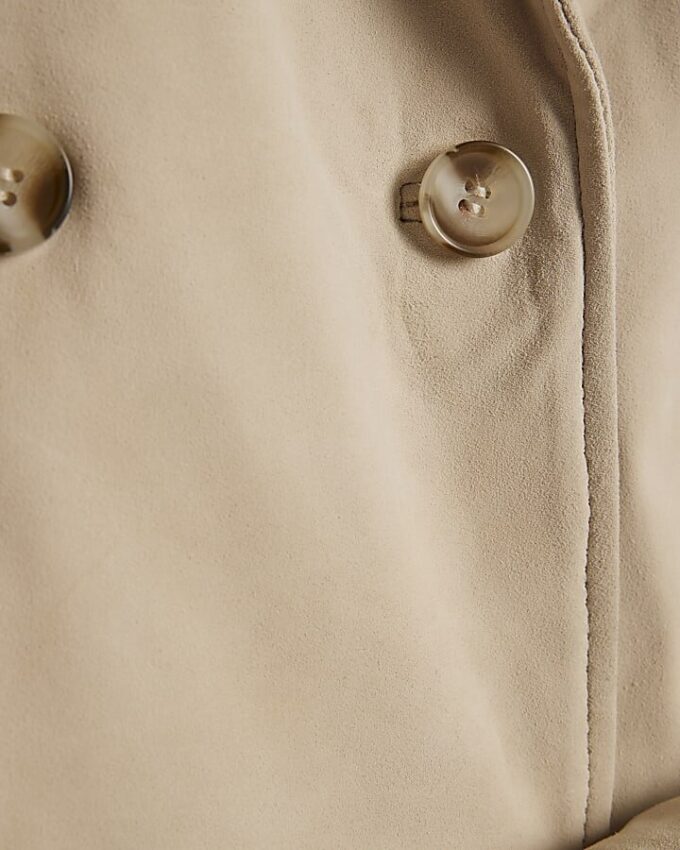 Cream Suede Cropped Trench Coat