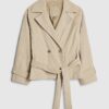 Cream Suede Cropped Trench Coat